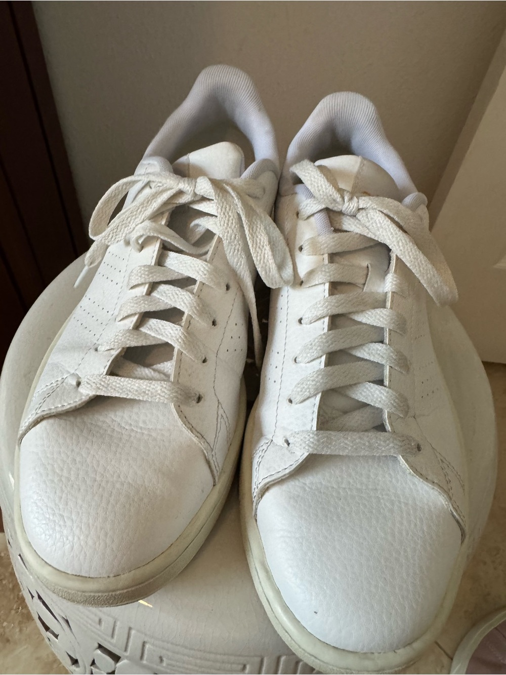 adidas Advantage White Sneakers with Leopard Heel Accent - Picture 3 of 5